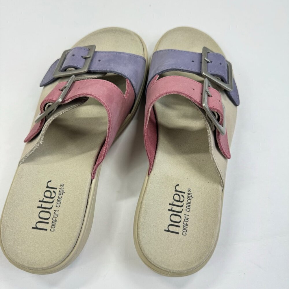 Hotter Sunny Nubuck Sandals Slides PInk Purple Beige Size 6 Comfort Concept - Picture 5 of 10